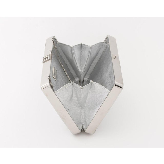 Silver Judith Leiber Silver-Tone Metallic Leather Clutch For Sale - Image 8 of 10