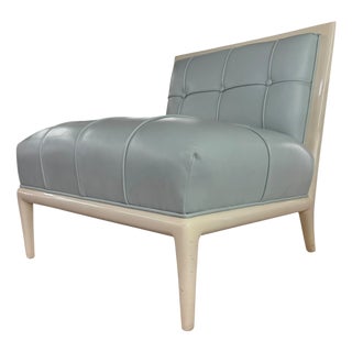 Modern Nancy Corzine Light Blue Leather Slipper Chair For Sale