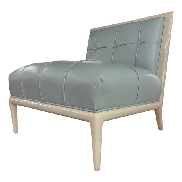 Modern Nancy Corzine Light Blue Leather Slipper Chair For Sale