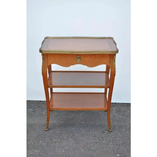 French Louis XV Style Cherry Wood One Drawer Lamp Side Table with Bronze Ormolu. Item features solid cherry wood...