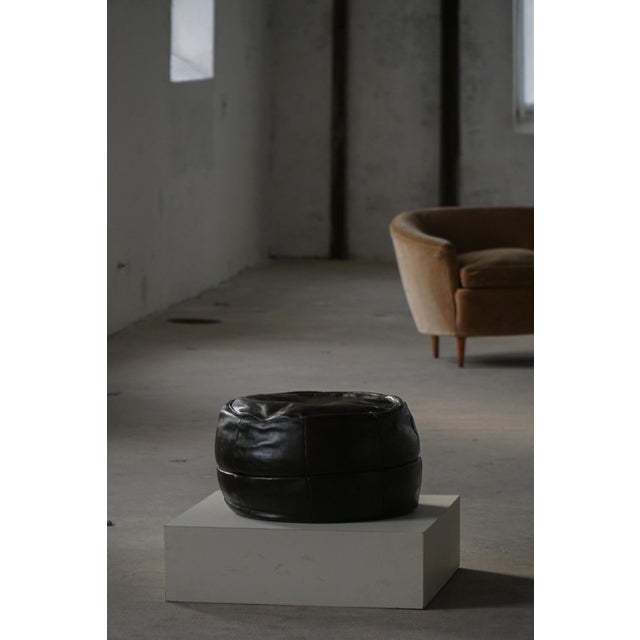 Vintage French Black Leather Pouf with Slouchy Form, 1960s For Sale - Image 18 of 18