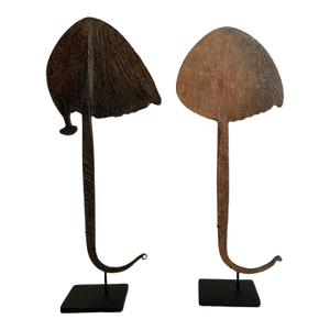 Early 20th Century African Iron Bandaka Hoe Currency, Mounted on Custom Steel Bases - A Pair