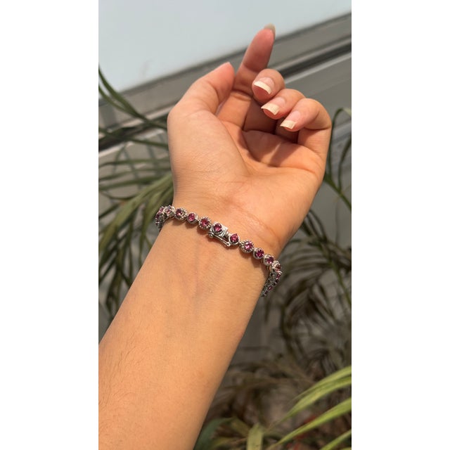 8.23 Ct Natural Pink Tourmaline Milgrain Eternity Tennis Bracelet in 925 Silver For Sale - Image 6 of 14