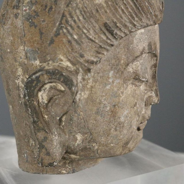 Stone Buddha with Acrylic Glass Base For Sale - Image 5 of 9