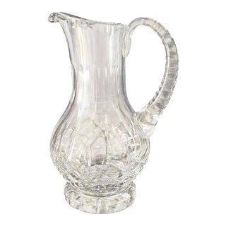 Vintage Cut Crystal Vase Vessel Pitcher, Hobstar & Starburst Pattern For Sale