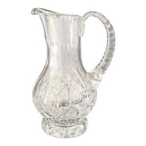 Vintage Cut Crystal Vase Vessel Pitcher, Hobstar & Starburst Pattern