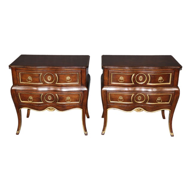 Pair Regency Style Gilt Accent 2 Drawer Nightstands by Auffray For Sale
