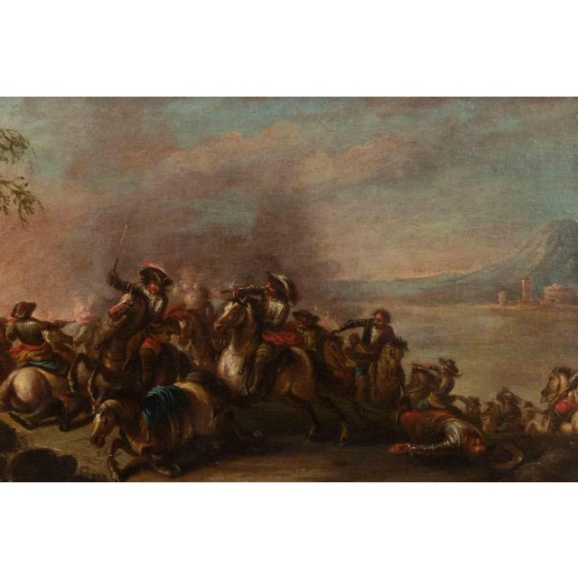 Battle Scene is an original old masters' artwork realized in the 18th century. Mixed colored oil painting on canvas. The...