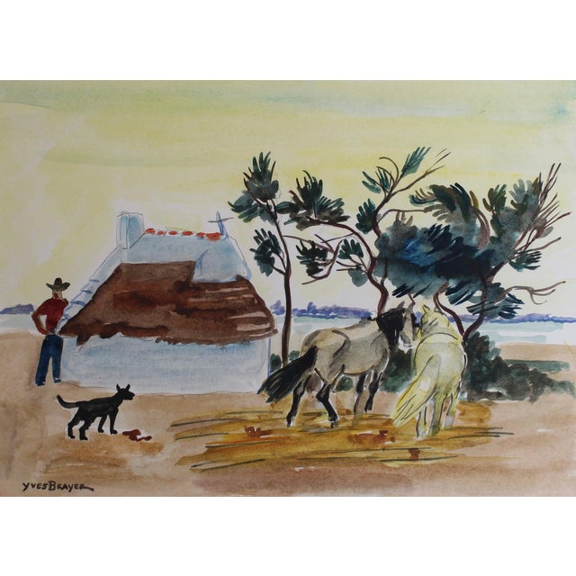 cabane de cacharel ', gouache on paper, by yves brayer (circa 1950s). In the camargue region of southern france, there is...