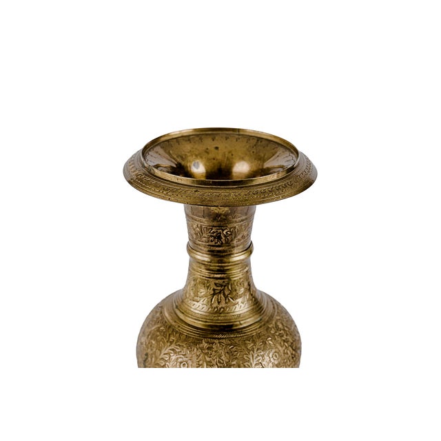 Vintage Mid-Century Indian Nakkashi Etched Brass Vase 18" For Sale - Image 12 of 12
