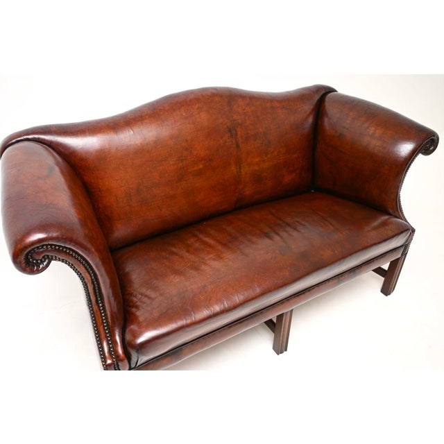 Antique Leather Hump Back Sofa, 1920s For Sale - Image 11 of 13