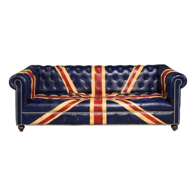 Union Jack Leather Chesterfield British/English Style Sofa For Sale