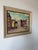 Charming 1970’s vintage cityscape oil painting depicting a lively urban street scene with quaint townhouses, soft skyline...