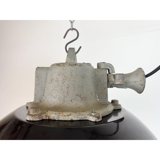Mid-Century Modern Black Enamel and Cast Iron Industrial Cage Pendant Light from Elektrosvit, 1960s For Sale - Image 3 of 18