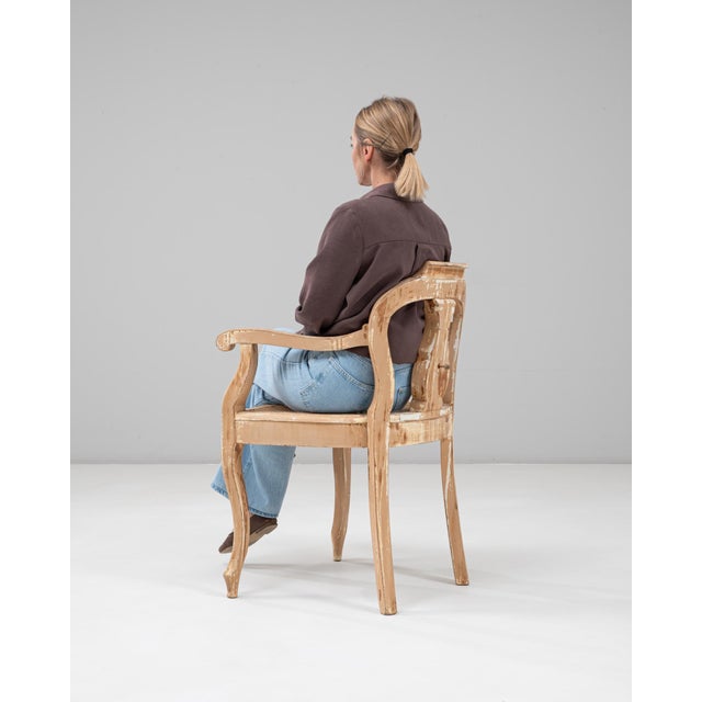 Early 20th Century 1900s French Louis XV Style Wood Patinated Open Armchair With Rattan Seat For Sale - Image 5 of 18