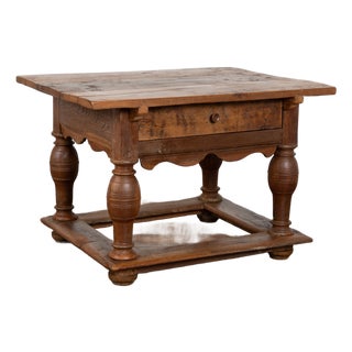 Baroque Danish Oak Side Table Console With Single Drawer For Sale