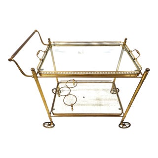 French Bar Cart Trolley Serving Brass Vintage For Sale