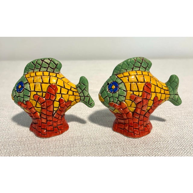 Mid 20th Century Mid Centruy Modern Vietri Nettuno Italian Mosaic Coral and Fish Decorative Dining Accessories - A 4 Piece Set For Sale - Image 9 of 10