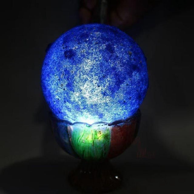 Late 19th Century Buddhist Relic Sphere With Ksitigarbha, 1520g, Blue Crystal Ball For Sale - Image 4 of 6