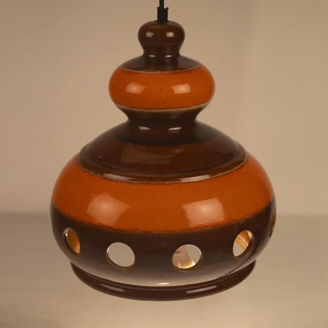 Orange and Brown Ceramic Pendant Lamp For Sale - Image 6 of 8
