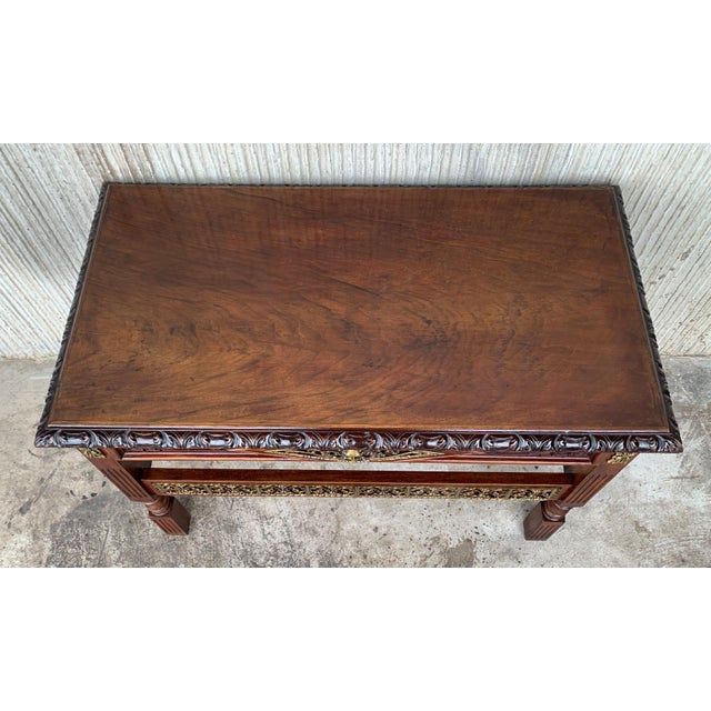 Early 20th Carved Walnut Side Table With One Drawer and Bronze Mounts For Sale In Miami - Image 6 of 13