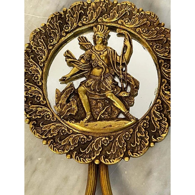 1950s 1950s French Bronze & Mirror Medallion 'America & Europe' Wall Sconces - A Pair For Sale - Image 5 of 11