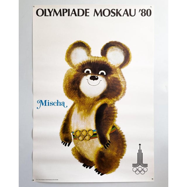 This original vintage poster features the beloved mascot Misha (Mischa) for the 1980 Summer Olympics in Moscow. The design...