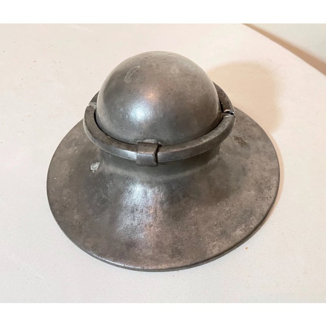 Rare Antique 18th Century 1700s Handmade French Pewter Desk Inkwell Jar Gimbal For Sale - Image 10 of 13