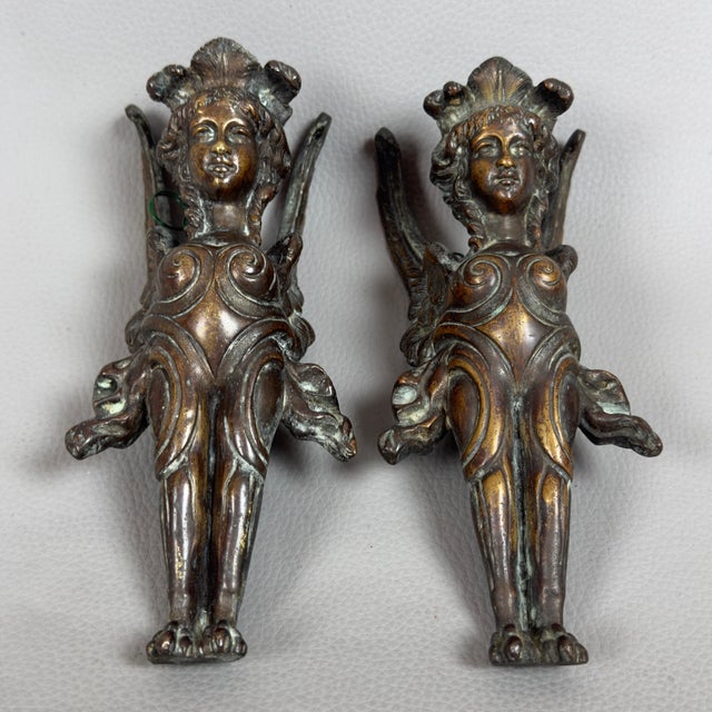 Brown Antique Bronze Frieze Hanging Sculptures of Winged Figures, Early 20th Century, Set of 2 For Sale - Image 8 of 11