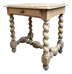 Antique French Side Table Barley Twist Bleached Carved Oak Nightstand Louis XIII