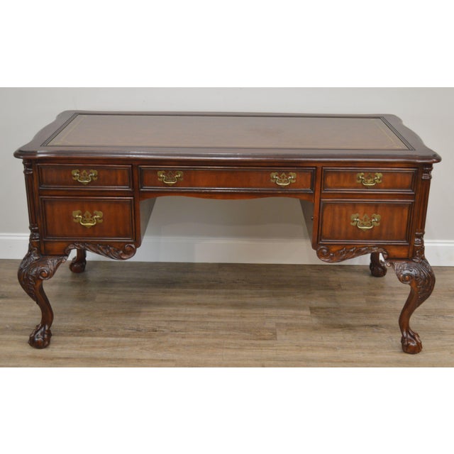 Sligh Ellis Line Mahogany Chippendale Style Claw Foot Leather Top