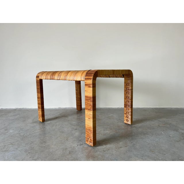 Wood Vintage Bielecky Brothers - Style Rattan Wrapped Side Table For Sale - Image 7 of 11