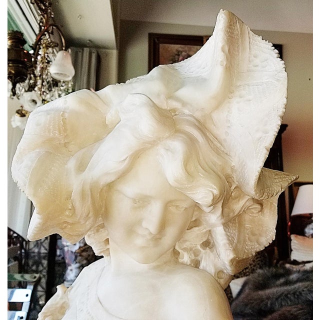 Eternal beauty never goes out of style-what a lovely 19c Italian hand carved alabaster bust of a 'lady in a bonnet', large...