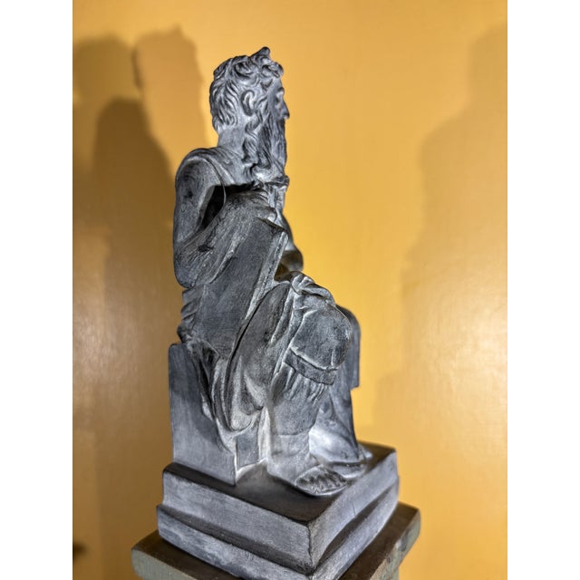 Italian Grand Tour Style Statue of Moses Figure After Michelangelo on the Classical Pedestal With Intaglios For Sale - Image 4 of 10