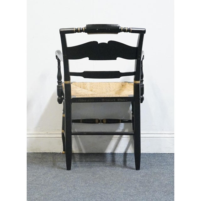 Ethan Allen Hand Decorated Collection Black & Gold Hitchcock Style Arm Chair W. Rush Seat 14-6110a For Sale In Kansas City - Image 6 of 10