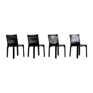 Black Leather Cab 412 Chairs attributed to Mario Bellini for Cassina, 1970s, Set of 4