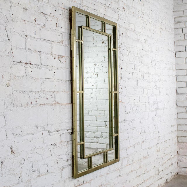 Late 20th Century Modern Large Rectangular Wall Mirror W/Brass Windowpane Frame For Sale - Image 17 of 18