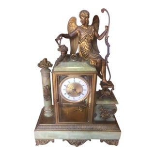 19th Century Neoclassical French Oynx & Dore Bronze Clock For Sale