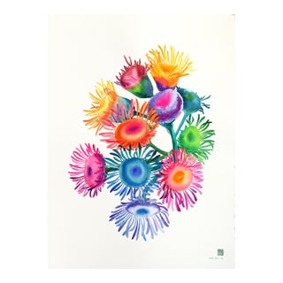 Rainbowland Bluemink - Original Abstract Floral Watercolor Art by Xiao Wen Xu For Sale