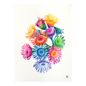 Rainbowland Bluemink - Original Abstract Floral Watercolor Art by Xiao Wen Xu