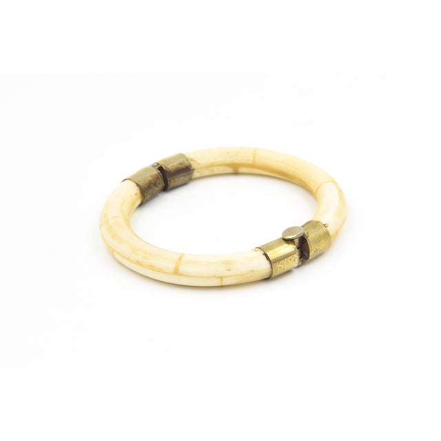 Metal 1970s Bone Bangle Bracelet With Gold-Tone Accents For Sale - Image 7 of 10