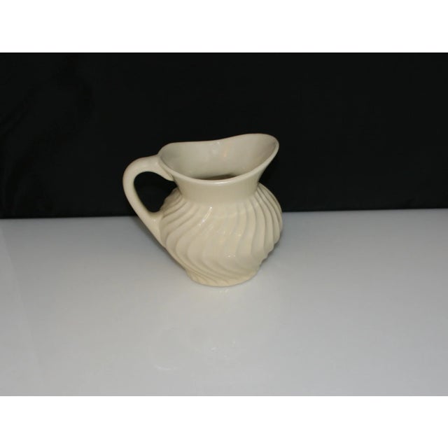 Vintage Fioriware Zanesville Art Pottery Pitcher Cream Color Swirl Design For Sale - Image 4 of 10
