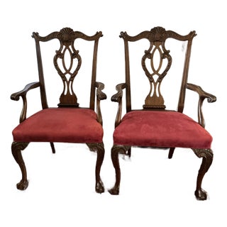 Vintage Chippendale Mahogany Carved Armchairs With Claw Feet For Sale