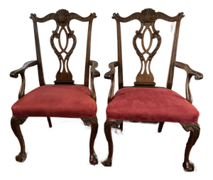 Vintage Chippendale Mahogany Carved Armchairs With Claw Feet