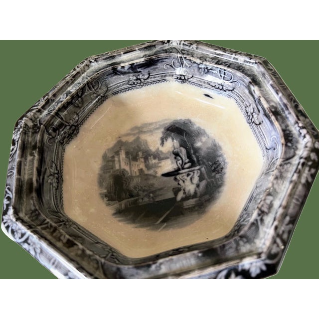 Traditional 1841 Antique J. Goodwin Longton Montezuma Black Ironstone Octangle Bowl For Sale - Image 3 of 8