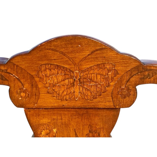 Wood Vintage Trouvailles Marquetry Desk Chair With Unique Bird & Moth Inlay For Sale - Image 7 of 12