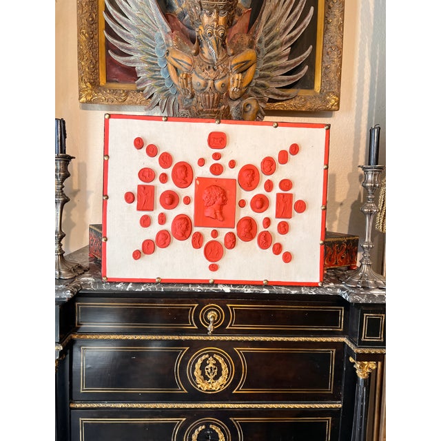 #1013 Grand Tour Revival Neoclassical Vintage Red Plaster Cast Waxed Intaglio Arrangement For Sale In Palm Springs - Image 6 of 11