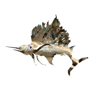 Vintage Metal Sailfish Wall Sculpture For Sale
