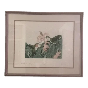 "Dance of the Hummingbirds" Contemporary Botanical Still Life Original Etching by Judith Hall, Framed
