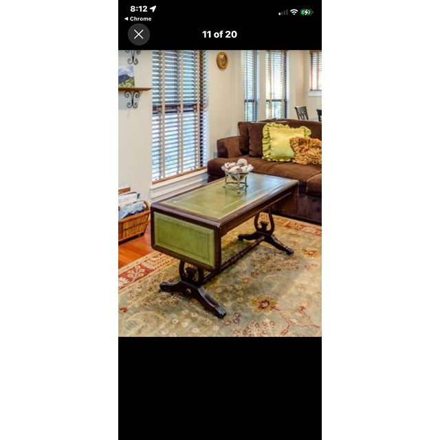 Chocolate Vintage English Mahogany Green Tooled-Leather Tea/Occasional Table For Sale - Image 8 of 12
